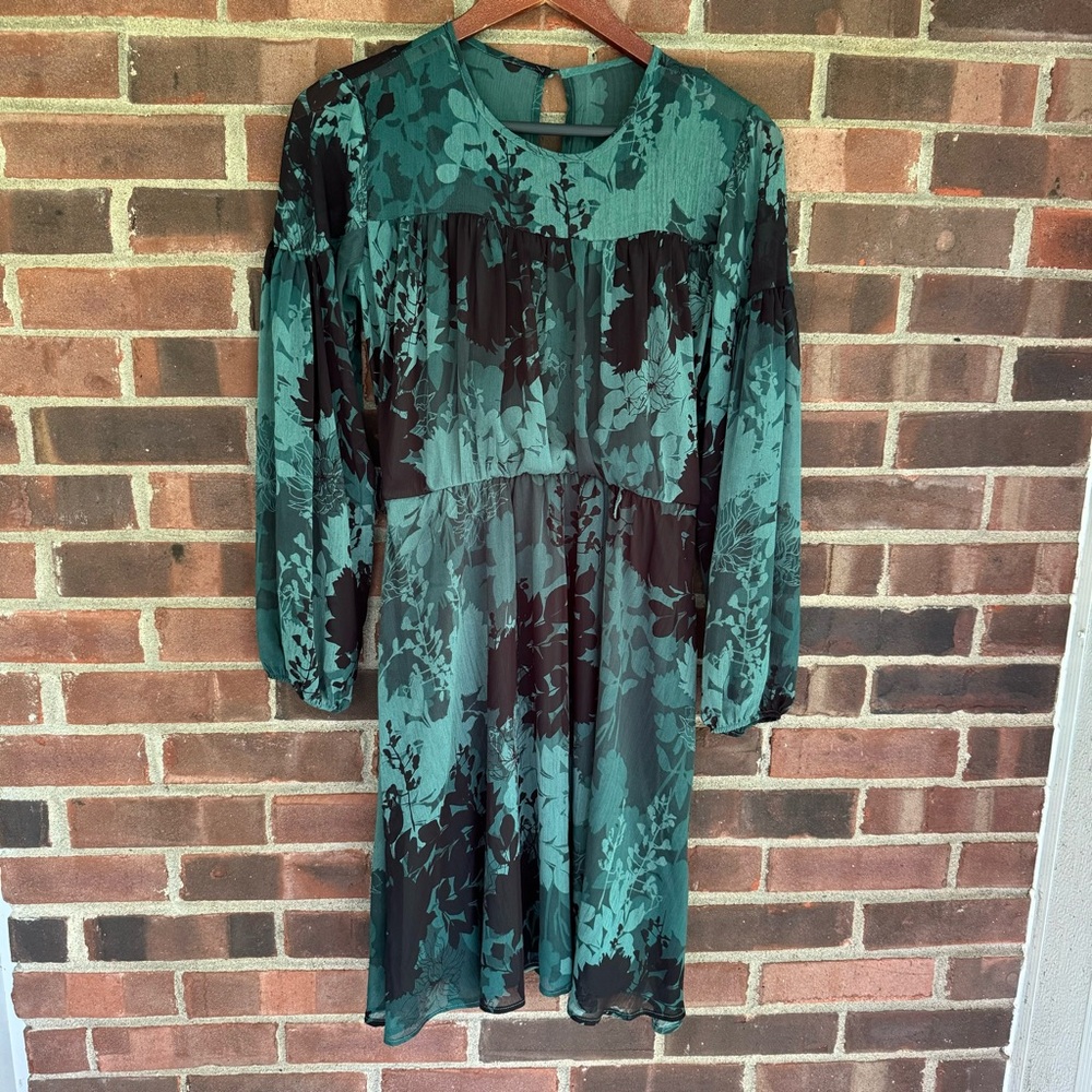 Calvin Klein Printed Long Sleeve Sheer Dress Women’s US 2 Regular
